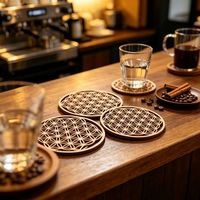 Sous-verre en bois gravé et découpé au laser, motif géométrie sacrée, tapis de yoga et de méditation, décoration d'autel, dessous de plat ajouré à grain de bois, cadeau en gros