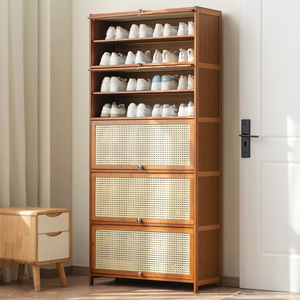 Mueble Zapatero de Madera Maciza con Puertas de Ratán, Ahorro de Espacio, Almacenamiento para Entrada, Uso Doméstico - Product Image 2