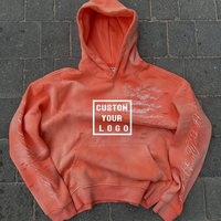 Sweat à capuche oversize streetwear délavé à l'acide, imprimé et brodé avec logo personnalisé, en corail de haute qualité