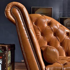 American Retro European Style One-Seater <strong>Leather</strong> Chaise Longue Lounge <strong>Chair</strong> <strong>Genuine</strong> <strong>Leather</strong> Artful Buckle For Living Room