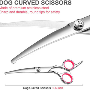 Tijeras profesionales para el cuidado de mascotas, hoja curva de acero inoxidable de 6,5 pulgadas con anillo rojo para recortar el pelo de perros - Product Image 5
