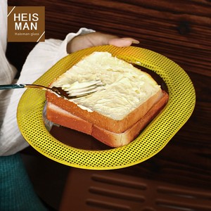 Assiette plate en verre à carreaux, style coréen, mignonne et fraîche, style dopamine, bol à pâtes, mini plat à trempette compatible <span class=keywords><strong>micro</strong></span>-ondes, plateaux de service pour usage domestique - Product Image 1
