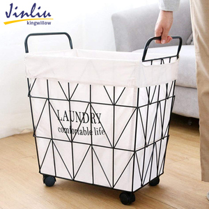 Jinliu Cán Sắt Dây Kim Loại Giặt <span class=keywords><strong>Hamper</strong></span> Giỏ Với Bánh Xe - Product Image 4