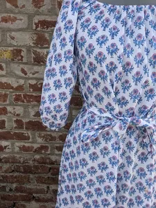 Robe d'été Robe d'été en coton indien Robe longue bleue avec bloc de main imprimé Floral Design ODM Supply - Product Image 2