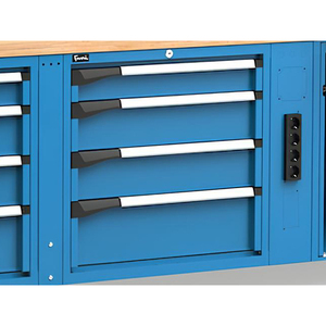 Établi réglable Fami Master 250cm bleu avec 8 tiroirs, armoire, étau et 4 prises - Product Image 5