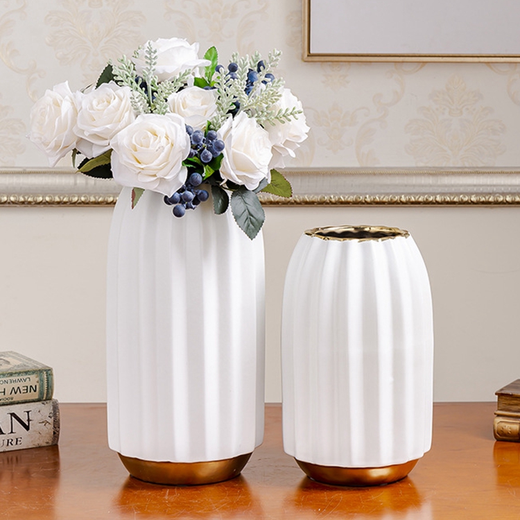 Modern minimalist living room tabletop art decoration striped round black white ceramic vase