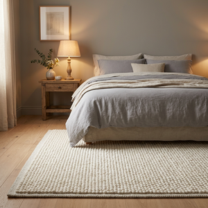 Tapis rectangulaire en laine et acrylique tissé à la main, à poils longs, antidérapant, moderne, couleur unie, pour chambre à coucher - Product Image 5
