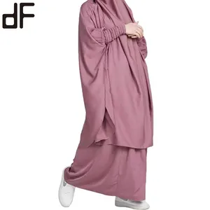 Nieuwe Nida Abaya Moslim Jurk Gebed Arabische Vrouwen Kleding 2 Stuks Gesmokte Tops En Elastische Lange Rok Hijab Abaya Met hoodie