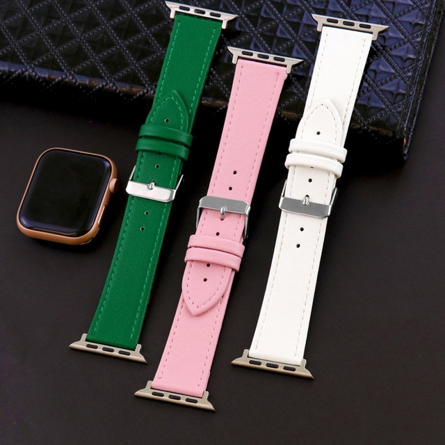 Soft Genuine Leather Band Loop Strap for Apple Watch 8 7 6 4 3 2 1 Thin Leather  Band for Iwatch 5 38mm 40 41mm 42mm 44mm 45mm
