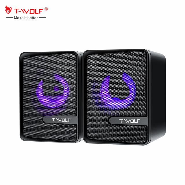 T-WOLF Factory S3 Mini USB 2.0 Computer Speakers Portable RGB Light Stereo Loud Bass 3W*2 Wired Computer Speakers for Desktop