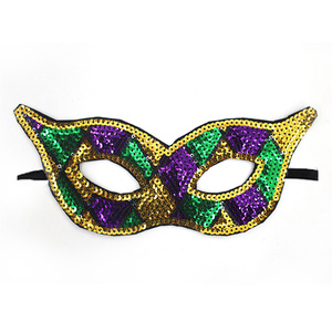 Maschera Veneziana a Mezza Faccia con Paillettes Tricolore Oro Viola Verde per Carnevale, Feste in Maschera e Balli in Maschera - Product Image 5