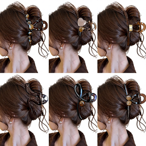 Fermagli per <span class=keywords><strong>Capelli</strong></span> da Donna di Alta Gamma in Acrilico Color Caffè con Perle, Fiocchi con Perline, Accessori per <span class=keywords><strong>Capelli</strong></span> - Product Image 1