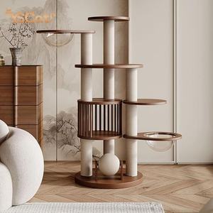 Modern Madeira Faux Rattan Eco-Friendly <span class=keywords><strong>Cat</strong></span> <span class=keywords><strong>Tree</strong></span> Luxo com 2 Níveis Indoor/Office Use Carton Embalado - Product Image 2