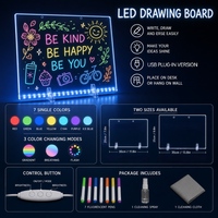 Tableau effaçable en acrylique 7 couleurs néon lumineux LED avec contrôle tactile, veilleuse et support pour notes, 7 marqueurs – Idéal pour la maison et les festivals