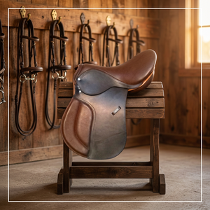 Selle de dressage classique en cuir et tissu avec arceau en bois, confortable, style anglais, fabriquée en Inde - Product Image 3