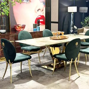 Furnistyle Sillas de comedor modernas de lujo Diseño de metal dorado de terciopelo de alta calidad para el hogar Hotel o Villa Comedor - Product Image 3