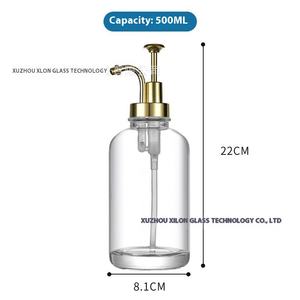 Para <span class=keywords><strong>Amazon</strong></span> 16,9 oz 500ml dispensador de vidrio transparente botella bomba rociador tapón de rosca cuentagotas para loción jabón jarabe otras bebidas - Product Image 6