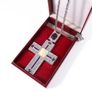 Collier pectoral orthodoxe en alliage nickelé ZD011 avec icône en résine, pierres bleues, croix religieuse pour les prêtres - Product Image 6