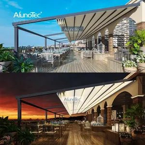 AlunoTec Waterproof Retractable Roof Motorised Pergola Canopy Awning With Zip Screen