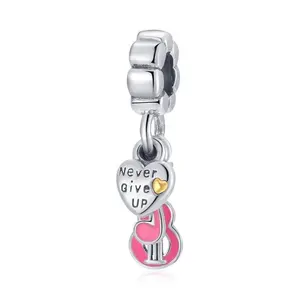 Waterproof Jewellery Bracelet Charms Bulk 925 Sterling Silver Engraved Lettering Never Give Up Violin Charms