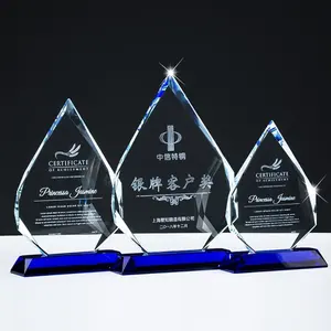 HDW Factory Wholesale K9 Blank Blue Crystal Trophy Awards Custom 3d Laser Engraved Crystal Glass Trophy Awards