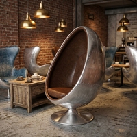 Fauteuil pivotant en cuir marron de style industriel vintage, fauteuil aviateur en fibre de verre et cuir pour salon, café et bar