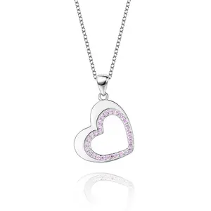 Pendentif rose en argent Sterling 925 pour femme, collier avec pendentif cœur d'amour, "Love You", original, mode