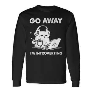 Camiseta de manga larga con diseño gráfico de gato, unisex, para introvertidos, Go Away I'm Introverting - Product Image 1