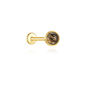 Pendientes Minimalistas de Plata S925 con Cuarzo Rutilado Negro Natural, Engaste Solitario con Bisel Roscado de 1.2x6mm, Parte Trasera Plana - Product Image 1