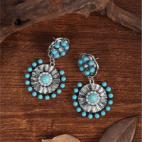 Boucles d'oreilles pendantes géométriques Bohème bleu et rouge turquoise pour femmes Style ethnique alliage bijoux pendants pour cadeau