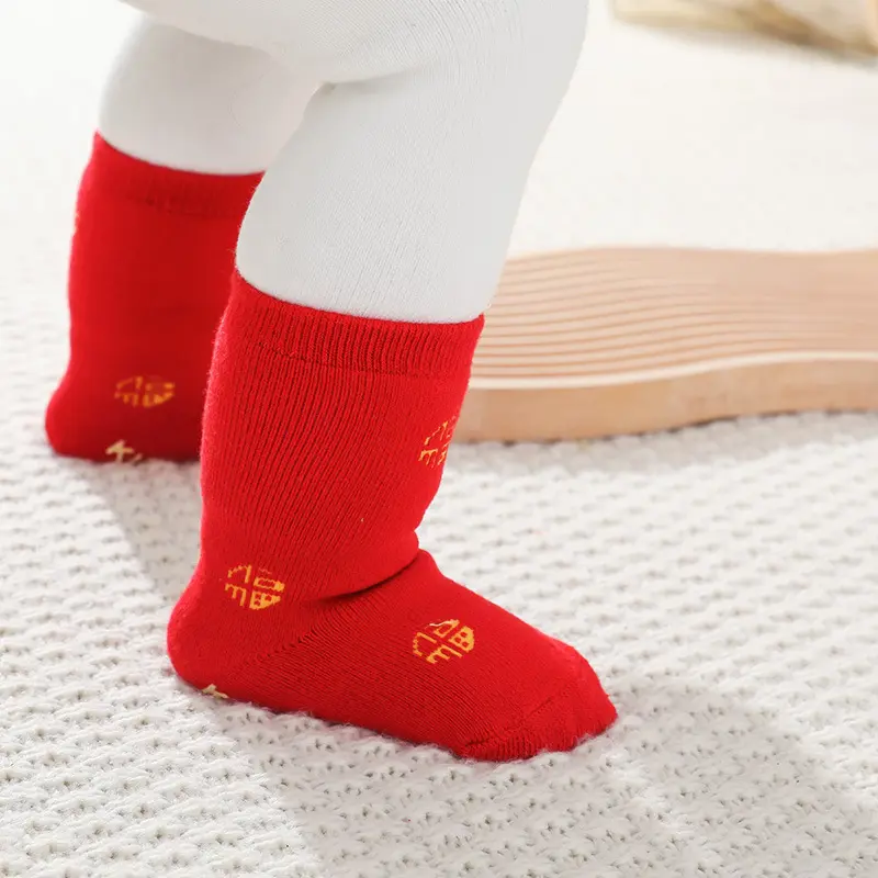 Nouveau-né bébé chaussettes hiver mignon rouge bébé bas coton antidérapant chaud tricoté enfants chaussettes