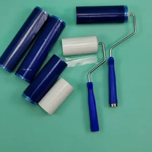 Penghilang debu PCB pembersih industri dapat kupas Roller lengket serat PE biru Manual ruang pembersih