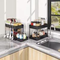2-Tier Black Retract able Storage Organizer Rack PP-Material Ausziehbare Schiebe regale Badezimmer Küche Klapp zubehör halter