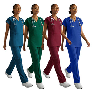 Hanziman Women's <b>Scrub</b> <b>Set</b> Moisture Wicking V-Neck Tops And Pants For Hospital Uniforms - Product Image 3