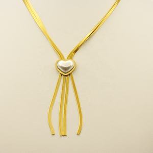 Penjualan laris kreatif baja nirkarat ganda datar rantai ular hati mutiara kalung rumbai panjang cangkang putih kalung hati persik - Product Image 6