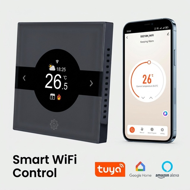 Tuya Smart WiFi HVAC Thermostat with ABS Plastic Energy Saving Temperature Controller for Apartment Hotel Office Thermostat