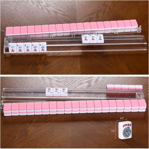 Classic Style Game Accessory Clear Acrylic Mahjong Tile Rack With Pink Pusher Portable Mahjong Rack For 4 Players - Product Image 5