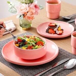 Service de table en céramique et porcelaine de luxe moderne, 16 pièces, vaisselle rose, écologique, personnalisable, hôtels, restaurants, maison - Product Image 2