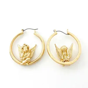 Jewelry custom wholesale beautiful angel 18K gold plated hoop earrings for women girls