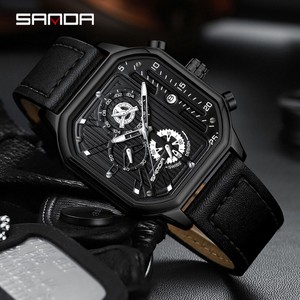 Reloj de Hombre Sanda 7058 con Calendario Luminoso Cuadrado, Reloj de Pulsera de Cuarzo Moderno a Prueba de Agua con Correa y Banda de Acero - Product Image 4
