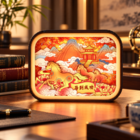 Lampe de nuit LED en bois sculpté 3D personnalisée en gros, boîte à ombre en bois, cadeau du Nouvel An chinois (Cheval), souvenir, décoration de bureau