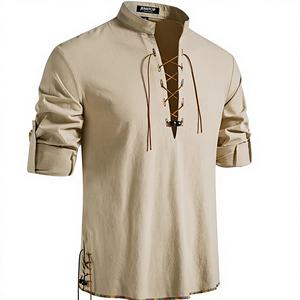 Camicie Casual da <span class=keywords><strong>Uomo</strong></span> 100% Cotone Vintage con Colletto Alto e Lacci - Product Image 1