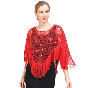 Elegante bordado irregular boda vestido de noche dama de honor Wrap chal Cubrir con borla