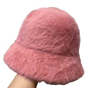 Wholesale Popular Top Hot Sale in Stock <strong>Cheap</strong> High Quality Unisex Plain Colorful Outdoor Winter Autumn pink Faux Fur <strong>Bucket</strong> <strong>Hat</strong> - Product Image 1
