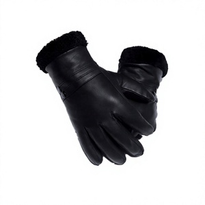 Leather <b>Touch</b> <b>Screen</b> <b>Gloves</b> with Faux Fur Lining Eco-Friendly Thermal Winter Outdoor Wrist Length Plain Style - Product Image 1