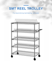 Étagère de stockage en acier au carbone à 5 niveaux avec roulettes pour solution de transfert de ligne de magazine SMT, chariot antistatique