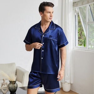 2025 Nighty Designs Hommes Satin Pyjamas De Luxe Vêtements De Nuit En Soie À Manches Courtes Vêtements De Nuit Couleur Unie Jacquard Pyjama Ensembles - Product Image 1