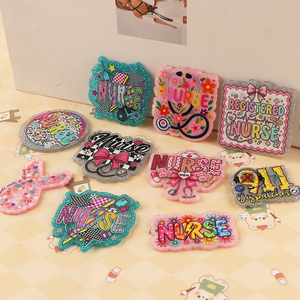 Customizable Colorful Acrylic Flatbacks Nurse Badge <b>Holders</b> With Floral And Pattern Designs For DIY Decorations - Product Image 3
