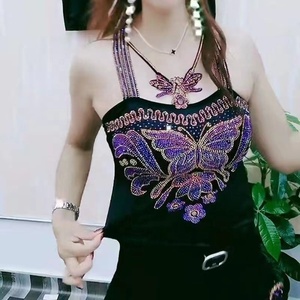 Top da Donna Lungo con Strass a Forma di Farfalla, Paillettes Lucide, Slim Fit, con Spalline, per Discoteca, Festa, Elegante <span class=keywords><strong>Canotta</strong></span> Imbottita - Product Image 4