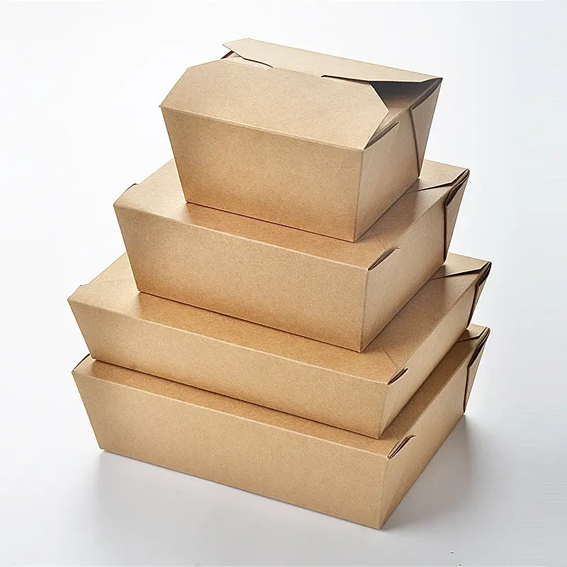 Venta al por mayor de buena calidad, contenedor para llevar, caja de embalaje de té de papel cuadrado Kraft para comida personalizada al por mayor